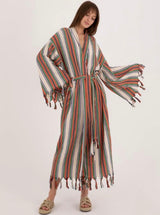 Multi Striped Tassel Linen/Cotton Robe - Pre order start October delivery