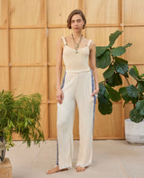 Surf Pant - Natural with Navy Hand Pressed Design - Cie Cie + Co