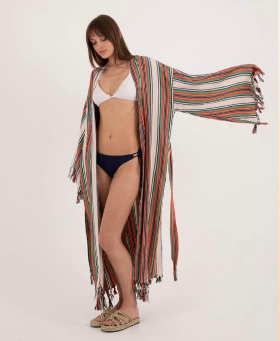 Multi Striped Tassel Linen/Cotton Robe - Pre order start October delivery