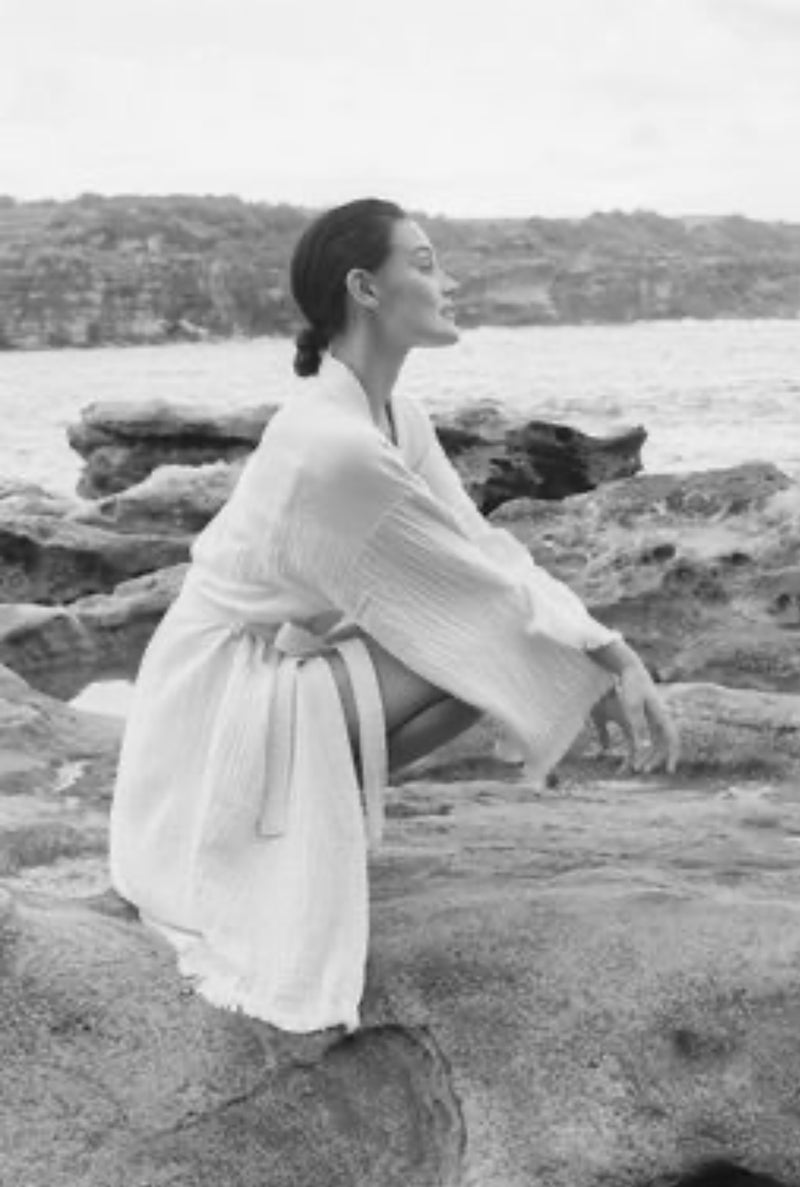 Natural Midi Robe White Heart Motif - Limited edition style - don’t miss it 🤍