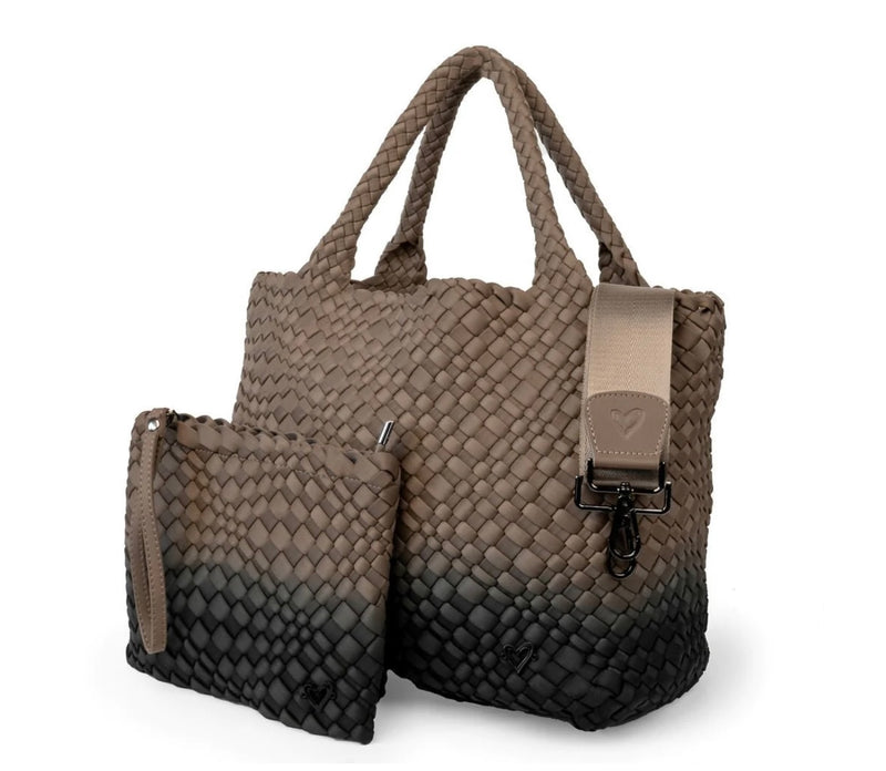 LONDON WOVEN LARGE TOTE - OMBRE BLACK