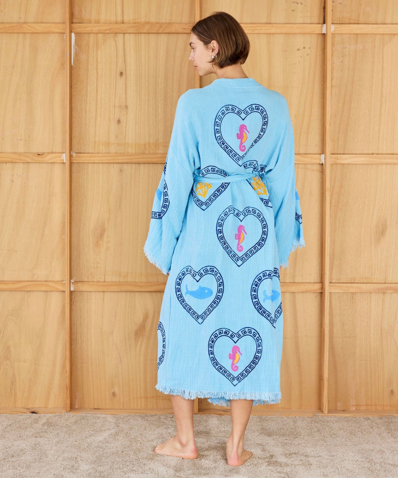 Azure Long Robe Sardine/Coral print -PRE ORDER start October delivery