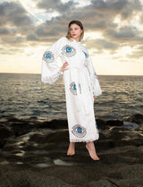 White/Blue Evil Eye Cotton Robe - Pre order start October delivery