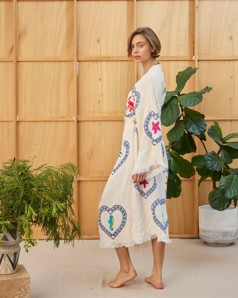 Natural Long Robe Multi Motif - Just back in stock…add to cart immediately - Cie Cie + Co