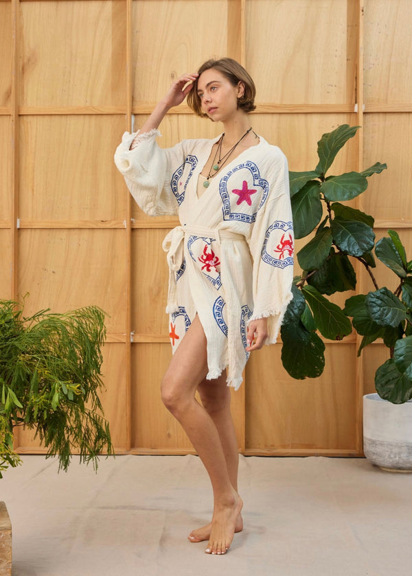 Natural Midi Robe Crab/ Sea Star - Cie Cie + Co