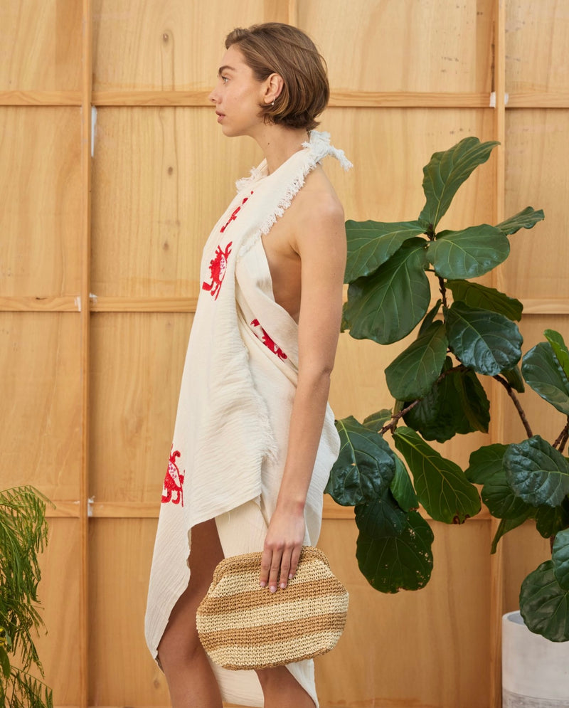NEW Natural Beach Throw Natural Crab Motif - Cie Cie + Co