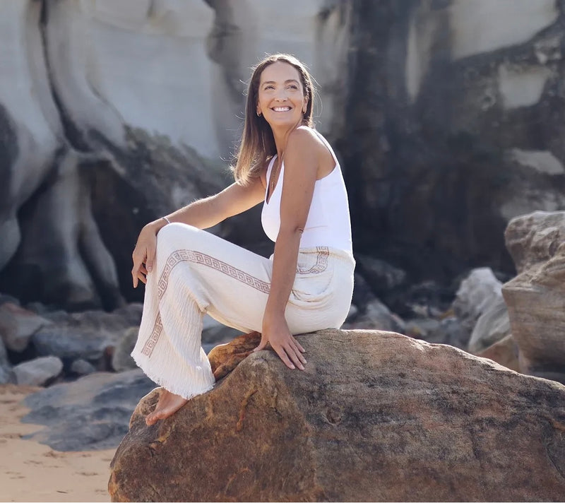 Surf Pant - Natural with Taupe Hand Pressed Design