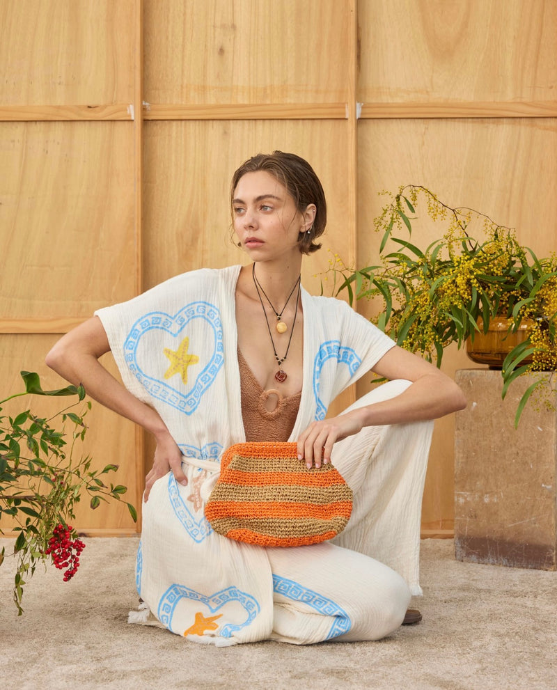 CIE CIE HANDWOVEN CLUTCH BAG-  TAN/ORANGE - Cie Cie + Co