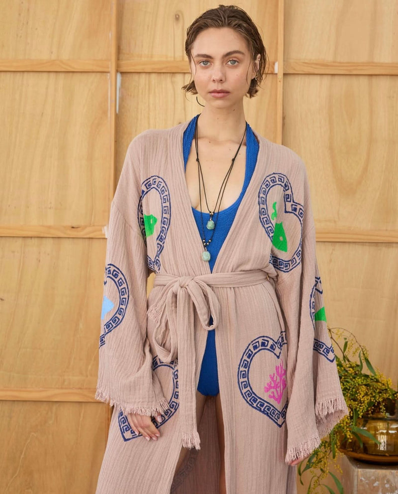 Tan Long Robe Sardine/Coral print - PRE ORDER End August Delivery! - Cie Cie + Co