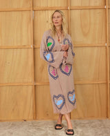 Tan Long Robe Sardine/Coral print - Just arrived!