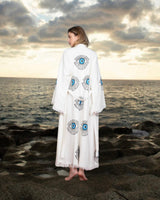 White/Blue Evil Eye Cotton Robe - Pre order start October delivery