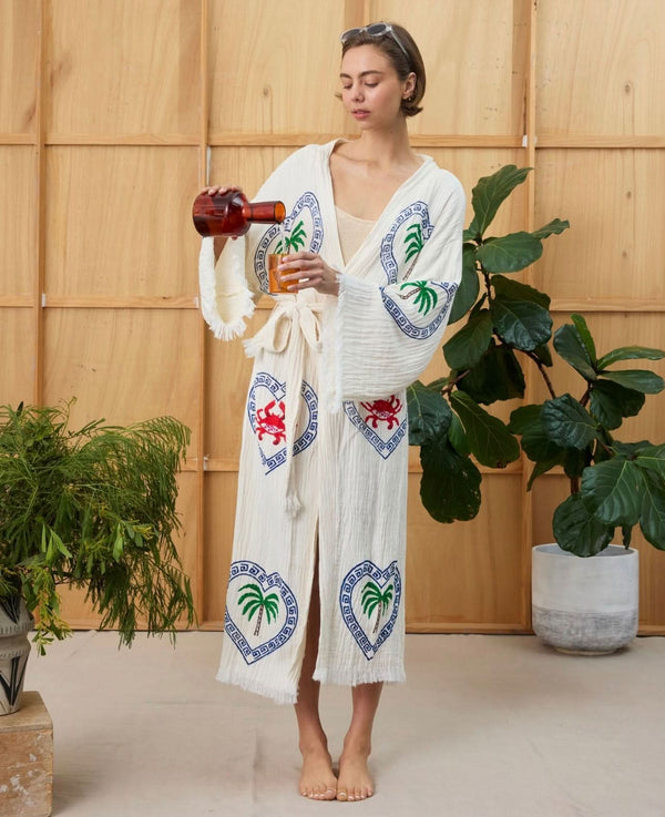 Natural Long Robe Palm/Crab print - Just re-stocked, be quick! - Cie Cie + Co