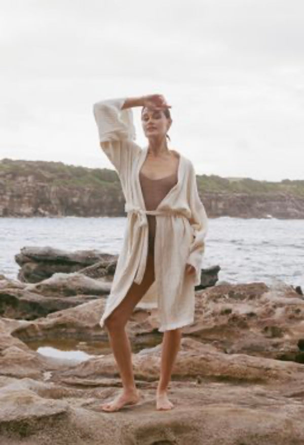 Natural Midi Robe White Heart Motif - Limited edition style - don’t miss it 🤍