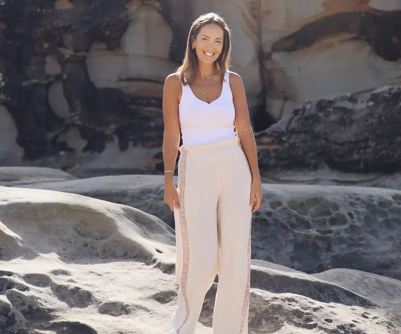 Surf Pant - Natural with Taupe Hand Pressed Design
