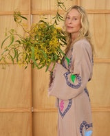 Tan Long Robe Sardine/Coral print - Just arrived!