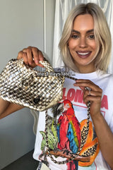 TINY MINI WOVEN TOTE - GOLD
