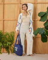 Surf Pant - Natural with Navy Hand Pressed Design - Cie Cie + Co