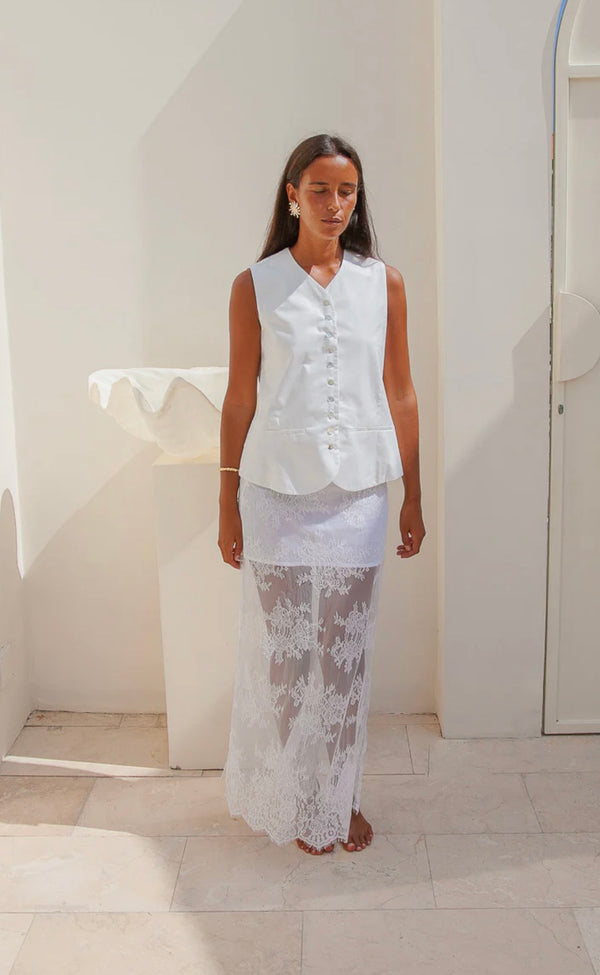 The Daintree Lace  Skirt - White