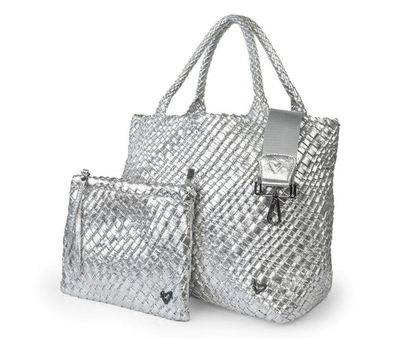 LONDON WOVEN LARGE TOTE - SILVER