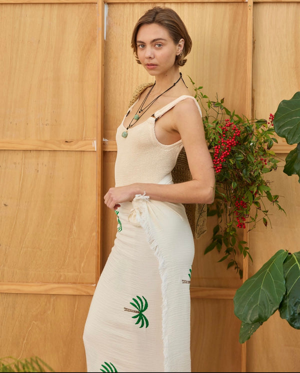 NEW Natural Beach Throw Natural Palm Tree Motif - Cie Cie + Co
