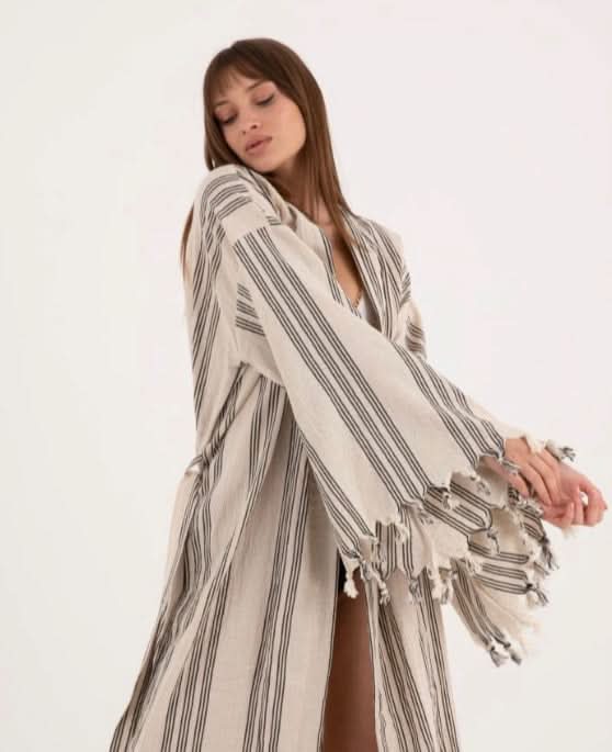 Striped Tassel Linen/Cotton Robe - Pre order start October delivery