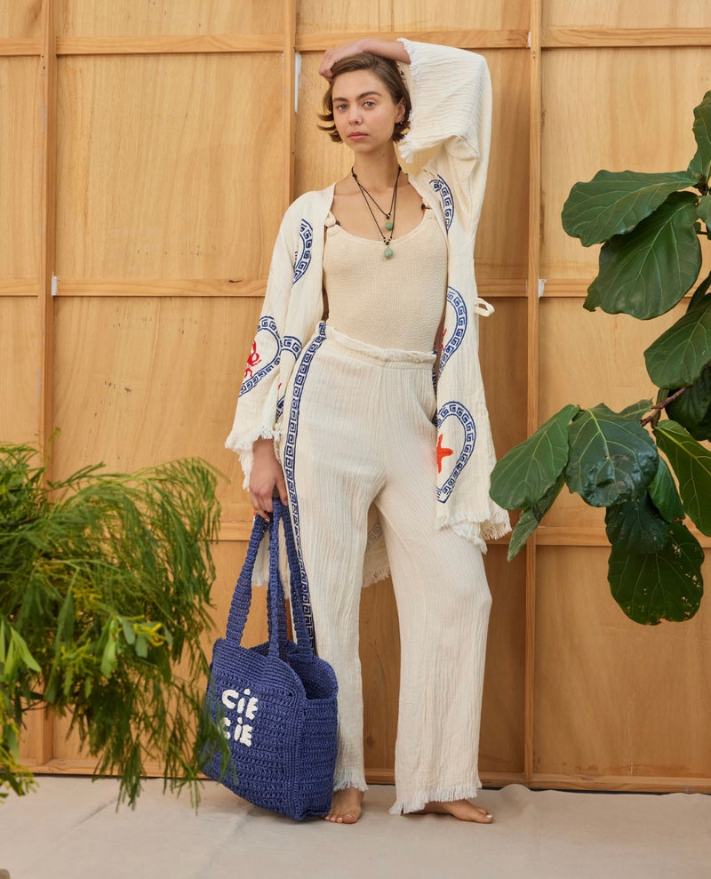 CIE CIE HANDWOVEN TOTE- NAVY/WHITE - Cie Cie + Co