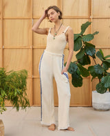 Surf Pant - Natural with Navy Hand Pressed Design - Cie Cie + Co