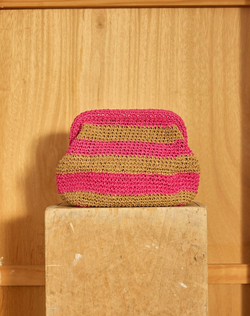 CIE CIE HANDWOVEN CLUTCH BAG-  TAN/PINK - Cie Cie + Co