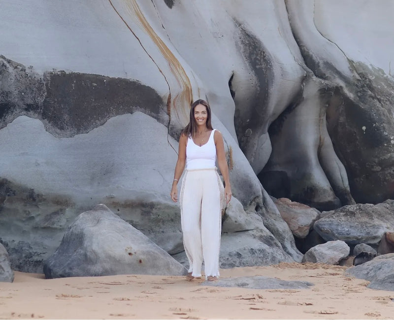 Surf Pant - Natural with Taupe Hand Pressed Design