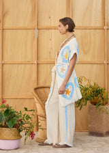 Surf Pant - Natural with Baby Blue Hand Pressed Design - Cie Cie + Co