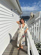 BRAND NEW DESIGN -Natural Long Robe Short Sleeve - Crab/Sardine/Shell - Cie Cie + Co