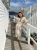 BRAND NEW DESIGN -Natural Long Robe Short Sleeve - Crab/Sardine/Shell - Cie Cie + Co