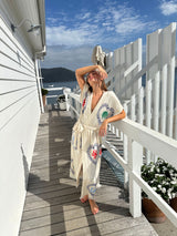 BRAND NEW DESIGN -Natural Long Robe Short Sleeve - Crab/Sardine/Shell - Cie Cie + Co