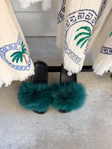 Faux Fur Slides/ Forest Green