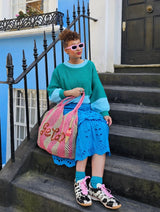 Large Jute Bag - Gelato- Natural and Pink Stripe