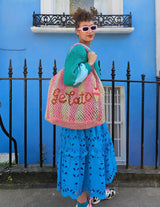 Large Jute Bag - Gelato- Natural and Pink Stripe