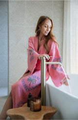 NEW COLLECTION - Watermelon Long Robe - Palm tree print