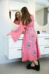 NEW COLLECTION - Watermelon Long Robe - Palm tree print