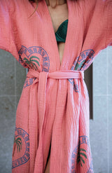 NEW COLLECTION - Watermelon Long Robe - Palm tree print