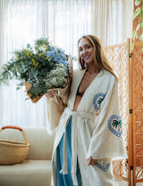 Natural Long Robe - Palm Tree