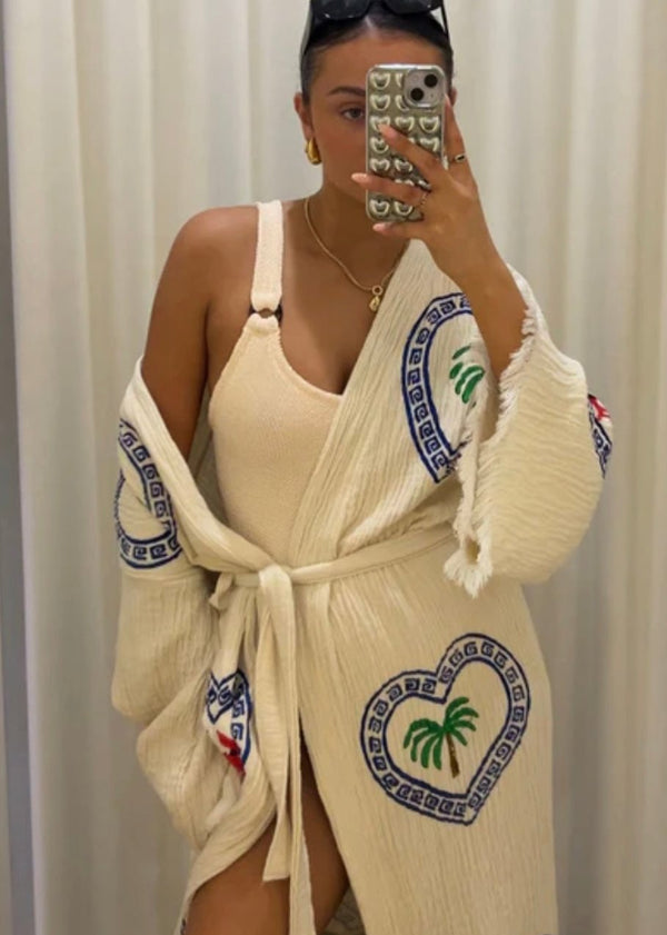 Natural Long Robe Palm/Crab print - Just re-stocked, be quick!