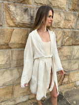 Natural Midi Robe White Heart Motif