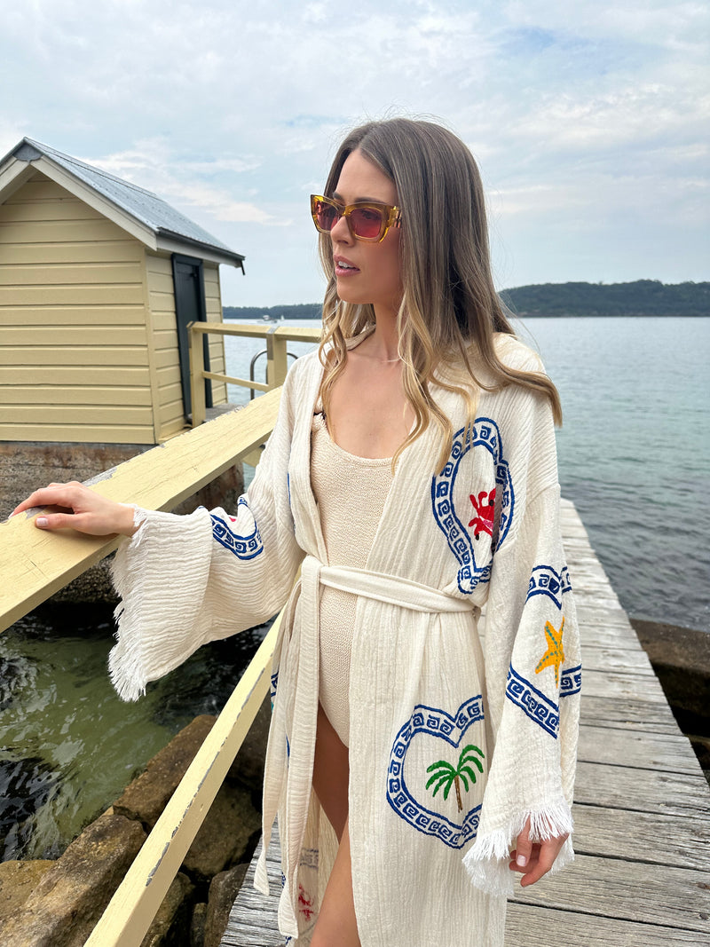 NEW Natural Long Robe Multi Motif - Just Arrived!