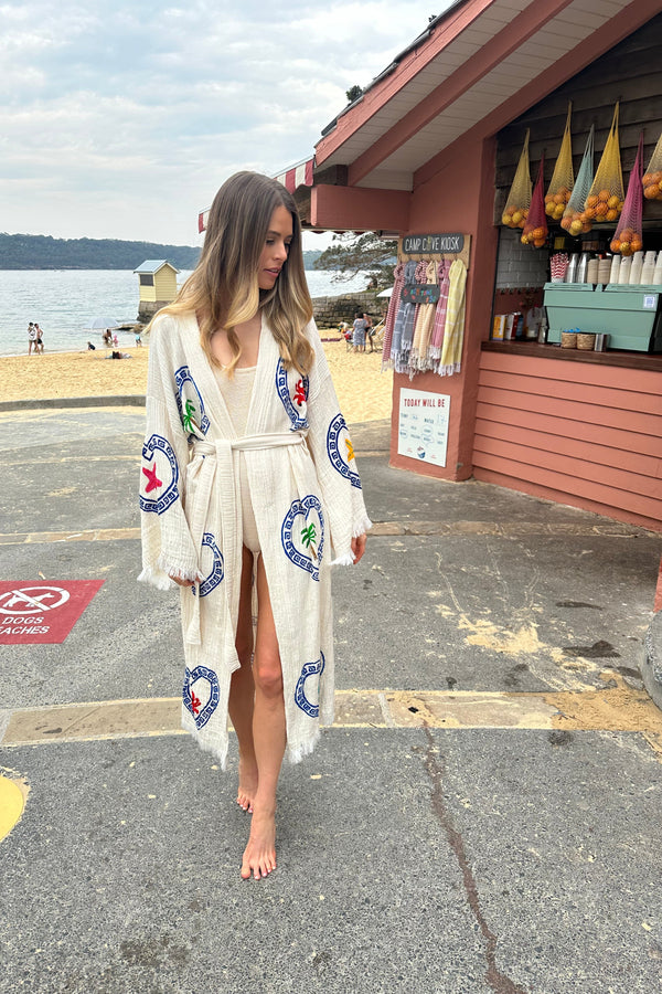 NEW Natural Long Robe Multi Motif - Just Arrived!