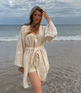 Natural Midi Robe White Heart Motif