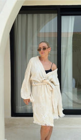 NEW Natural Midi Robe White Heart Motif