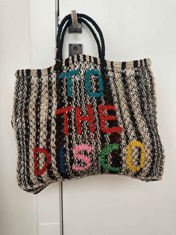 To The Disco Bag - Black/Natural Stripe Multi letters