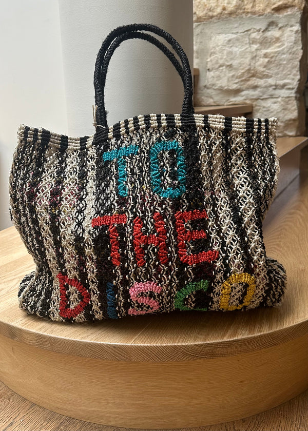 To The Disco Bag - Black/Natural Stripe Multi letters