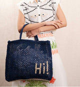 Large Jute Bag - Harvey Peep Eyes - Blue