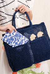 Large Jute Bag - Harvey Peep Eyes - Blue